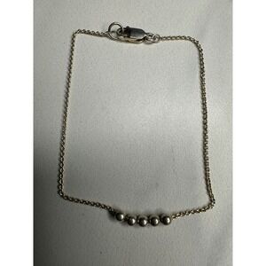 FAS THAI Sterling Silver 925 Five Bead Cable Chain Bracelet 7.25 Inch